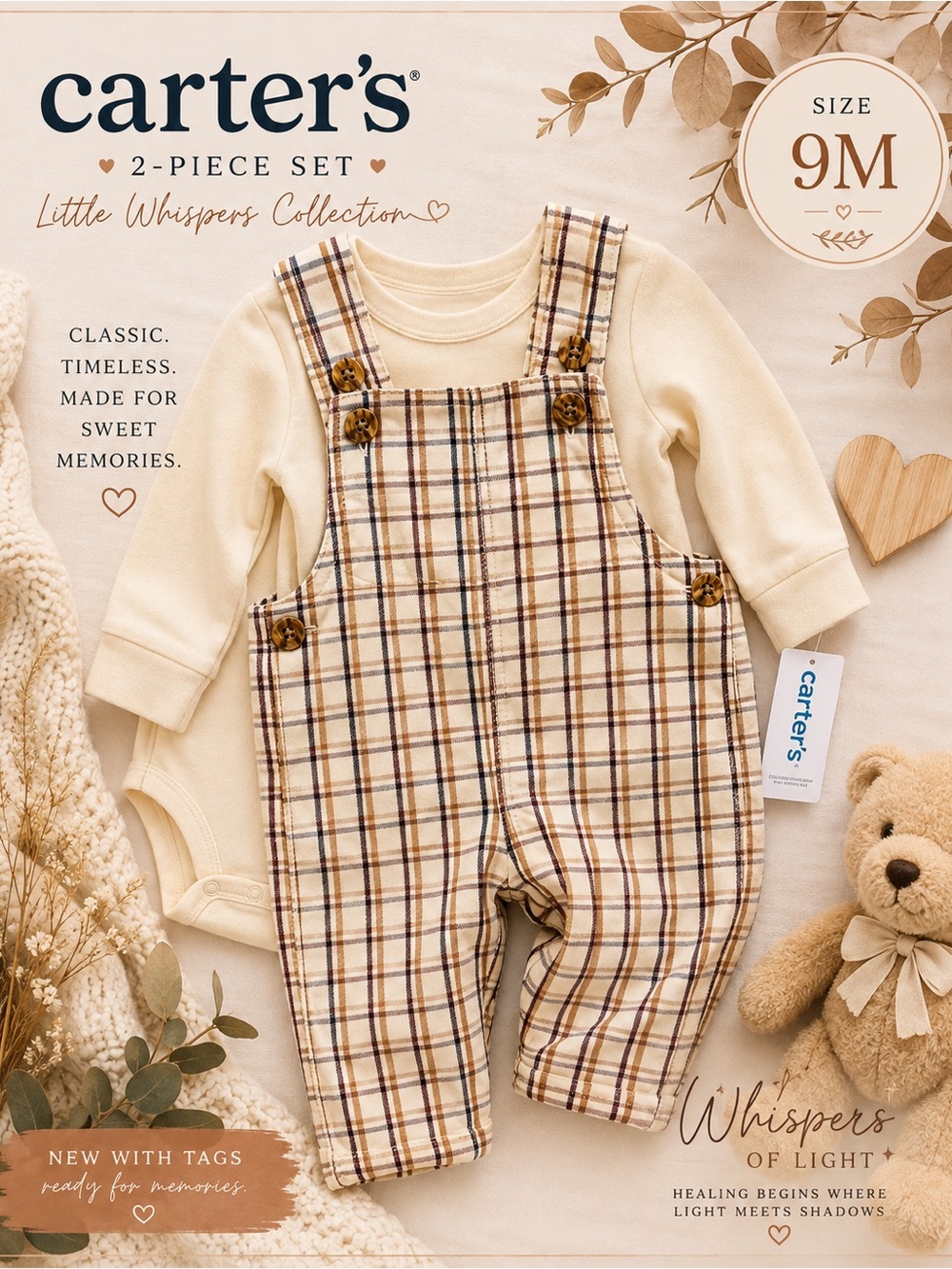 Carter’s Baby 9M Plaid Overalls & Bodysuit 2-Piece Fall Outfit NWT